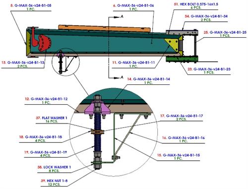 Application image for G-MAX Heavy Vehicle Exhaust (Mining equipment, Other Heavy equipment) Articulated Crane Drop for Hose - up to 30” Ø (up to 25,000 CFM)