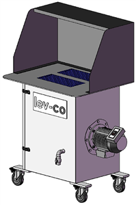 3D Drawing of Sledgehammer downdraft table with 2feet by 3feet workspace
