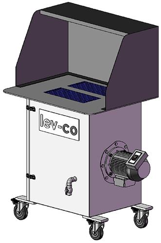 3D Drawing of Sledgehammer downdraft table with 2feet by 3feet workspace