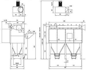 Drawing of L-Series Central Dust Collector unit