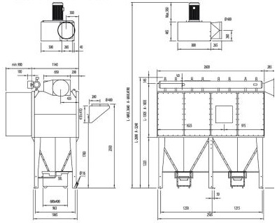 Drawing of L-Series Central Dust Collector unit