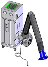 3D Image of a portable mist collector with a long Flexi-II extraction arm