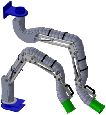 Atex Certified Laboratory Extraction arms with wall or ceiling mount in 3 sizes